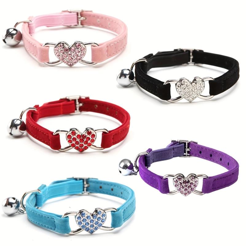 Adjustable Rhinestone Heart Cat Collar with Bell