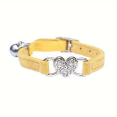 Adjustable Rhinestone Heart Cat Collar with Bell