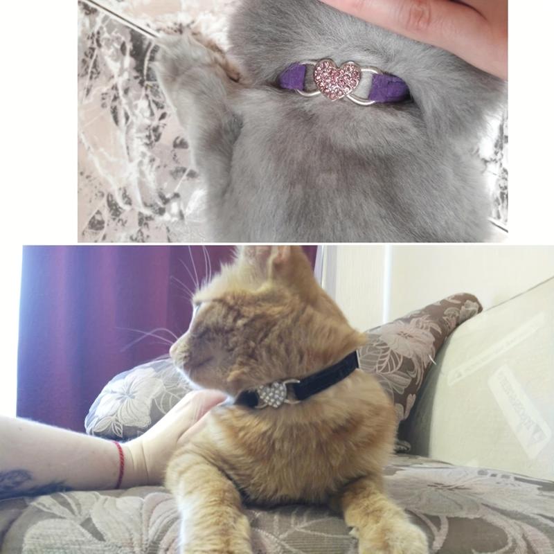 Adjustable Rhinestone Heart Cat Collar with Bell