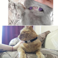 Adjustable Rhinestone Heart Cat Collar with Bell