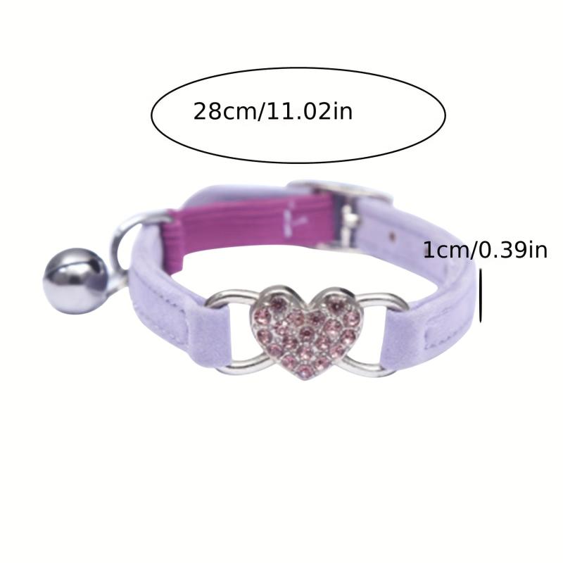 Adjustable Rhinestone Heart Cat Collar with Bell