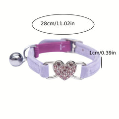 Adjustable Rhinestone Heart Cat Collar with Bell
