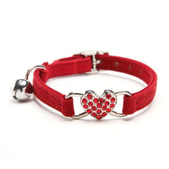 Adjustable Rhinestone Heart Cat Collar with Bell
