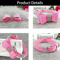 Personalized Rhinestone Dog Collar w/ Engraved Nameplate & Bowtie