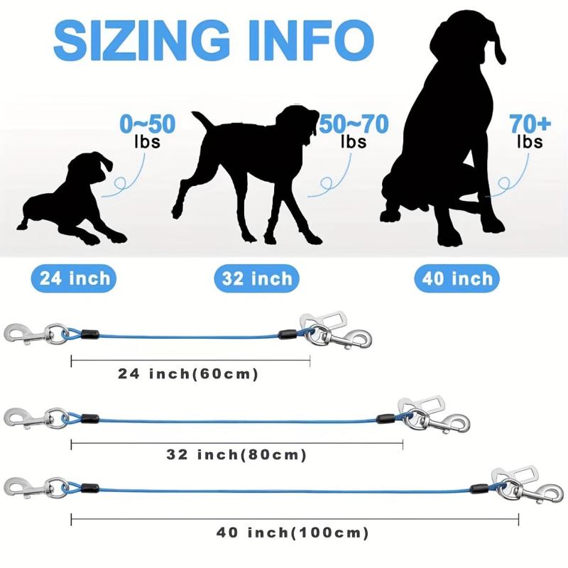 Dog Seat Belt Harness For Car 2pcs Coated Wire Leash Safety Restraint