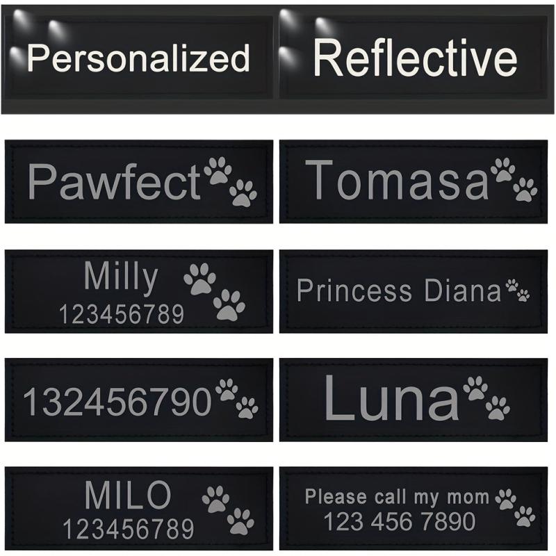 Personalized Reflective Paw Pattern Dog Harness Leather Label