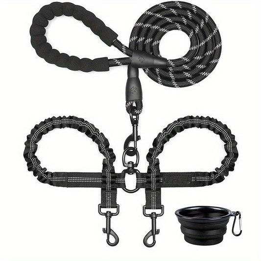 Dual Dog Leash with Shock Absorber & 360 Swivel