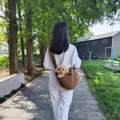 Plush Dog Cat Sling Carrier Bag Hands Dog Shoulder Crossbody Bag