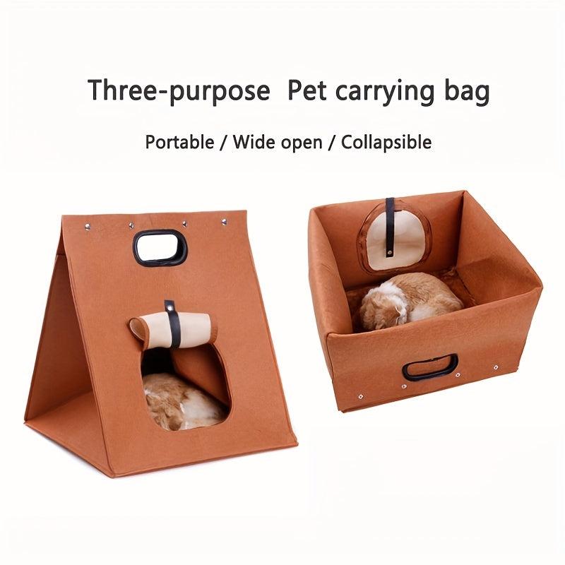 Foldable Felt Cat House Portable Washable Pet Bed for Travel