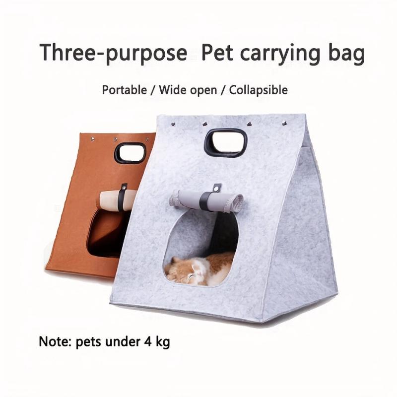 Foldable Felt Cat House Portable Washable Pet Bed for Travel