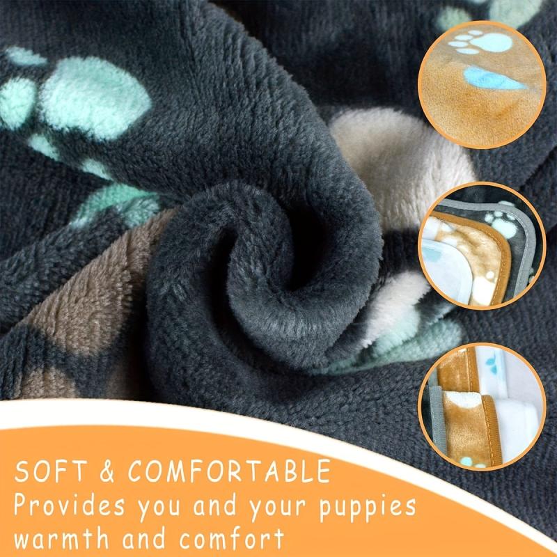 Soft Grey Paw Print Fleece Pet Blanket for Dogs