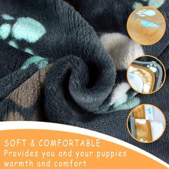 Soft Grey Paw Print Fleece Pet Blanket for Dogs