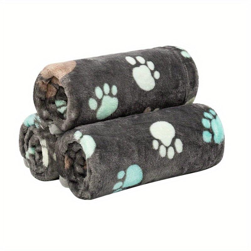Soft Grey Paw Print Fleece Pet Blanket for Dogs