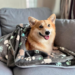 Soft Grey Paw Print Fleece Pet Blanket for Dogs
