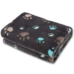 Soft Grey Paw Print Fleece Pet Blanket for Dogs