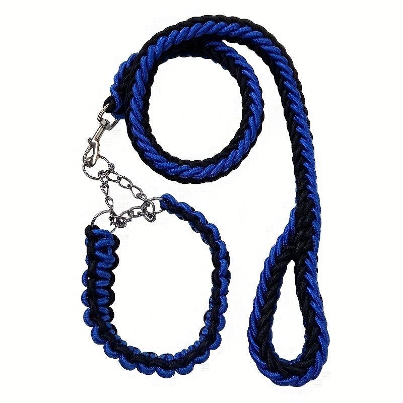 Nylon 8-Strand Braided Dog Leash & Collar Set for Large Dogs