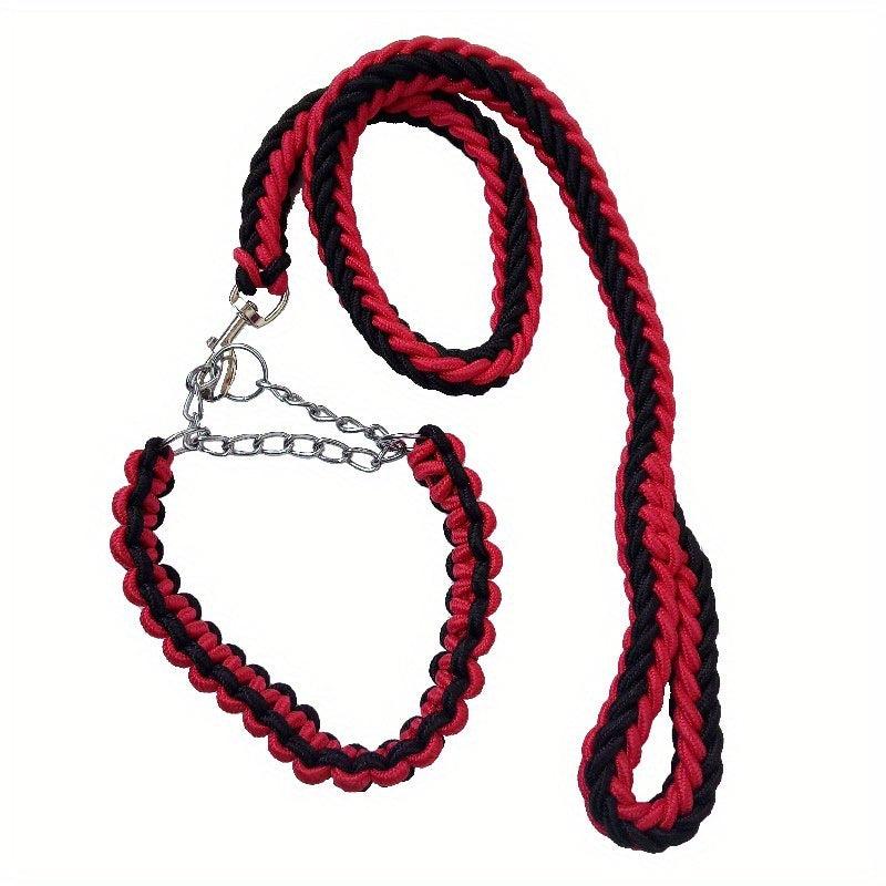 Nylon 8-Strand Braided Dog Leash & Collar Set for Large Dogs