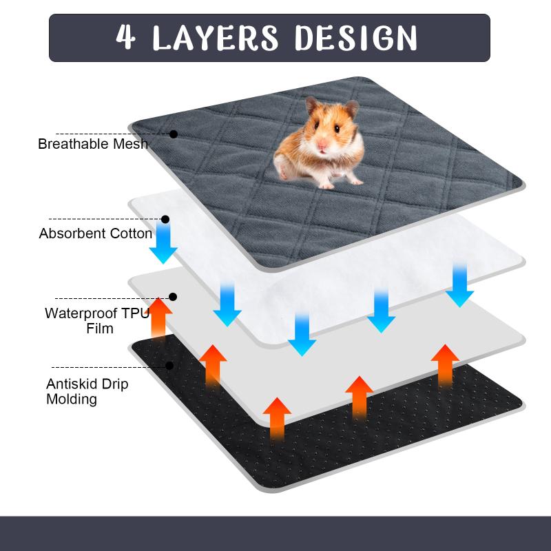 4Pcs Guinea Pig Cage Liners Fleece Bedding Absorbent Anti Slip Mats