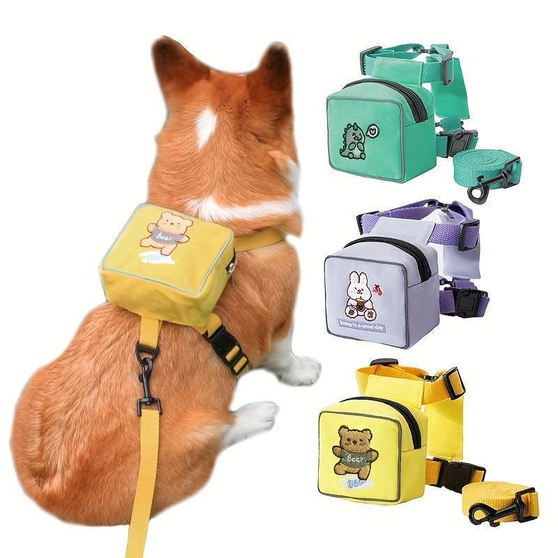 Dog Cartoon Backpack Harness Leash for Training Walking