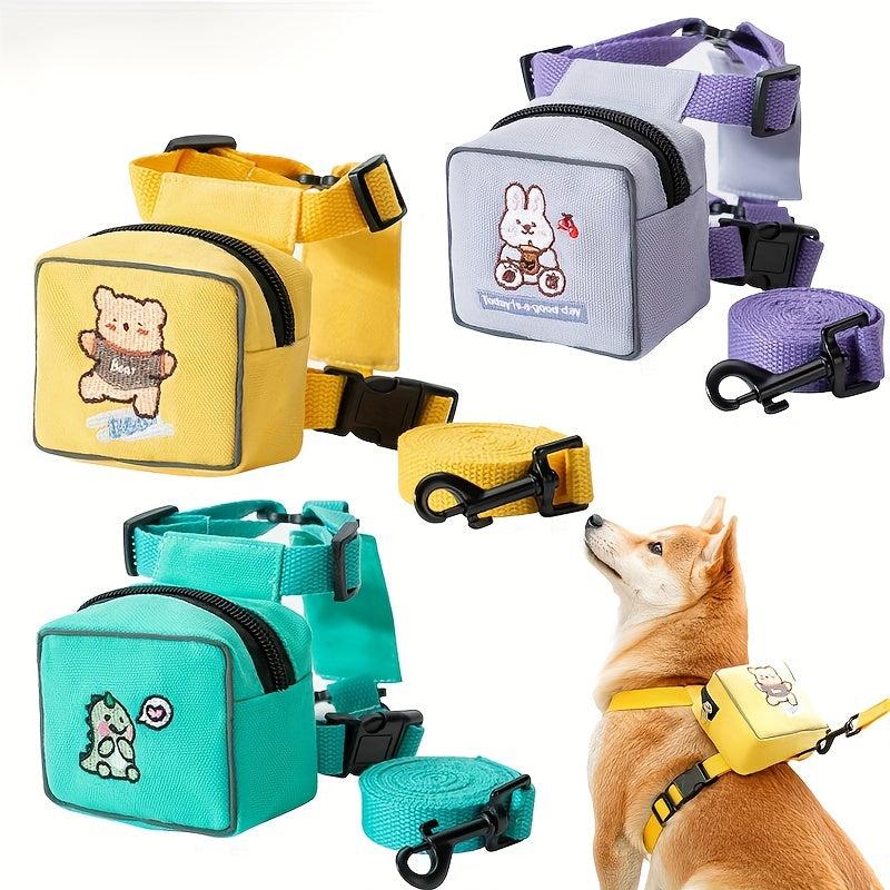 Dog Cartoon Backpack Harness Leash for Training Walking