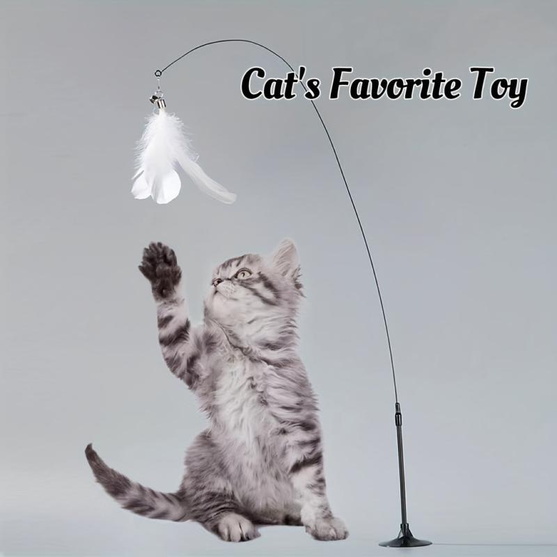 Feather Decor Cat Teaser Stick w/ Suction Cup & Bell Toy