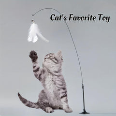 Feather Decor Cat Teaser Stick w/ Suction Cup & Bell Toy