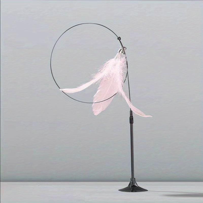 Feather Decor Cat Teaser Stick w/ Suction Cup & Bell Toy