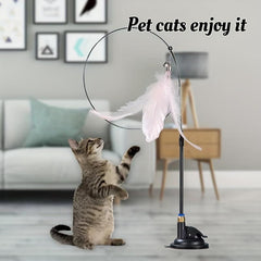 Feather Decor Cat Teaser Stick w/ Suction Cup & Bell Toy
