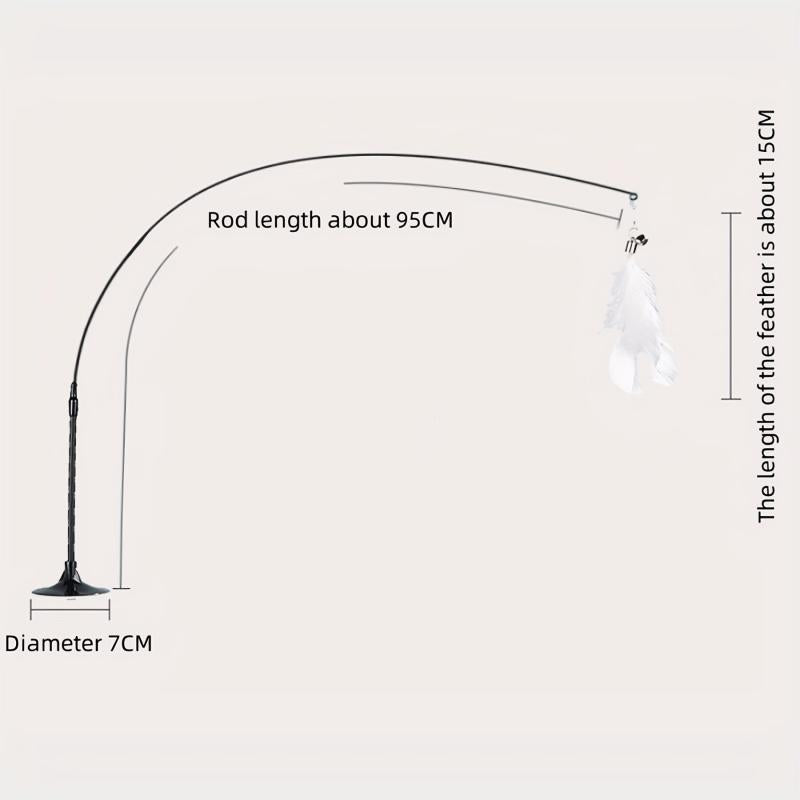 Feather Decor Cat Teaser Stick w/ Suction Cup & Bell Toy