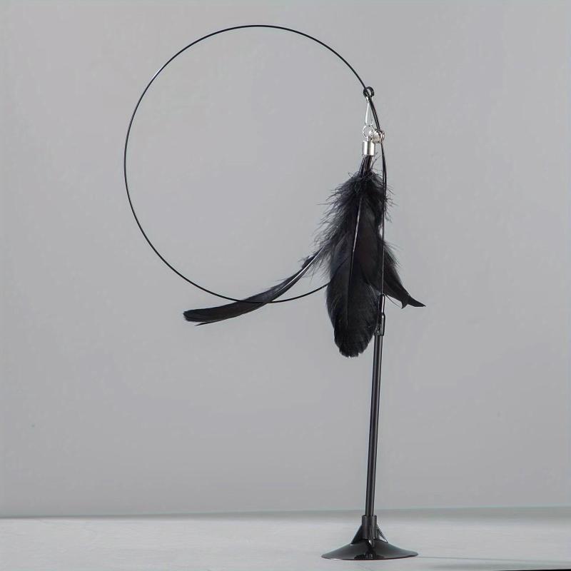 Feather Decor Cat Teaser Stick w/ Suction Cup & Bell Toy