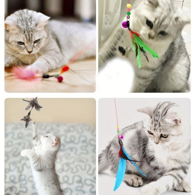 Interactive Cat Teaser Stick Toys With Bell Colorful Cat Teasing Rod