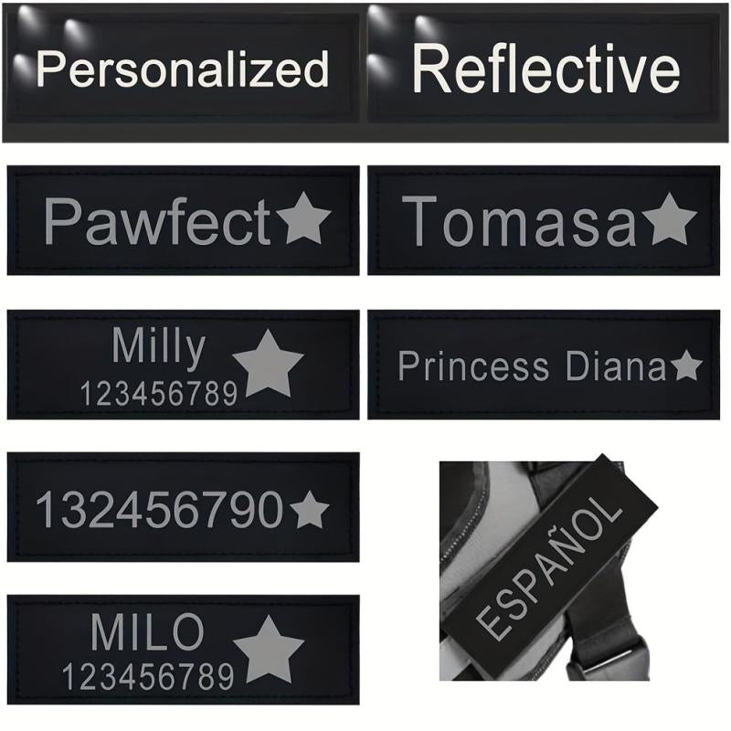 Star Pattern Reflective Letter Dog Harness with Custom Leather Label