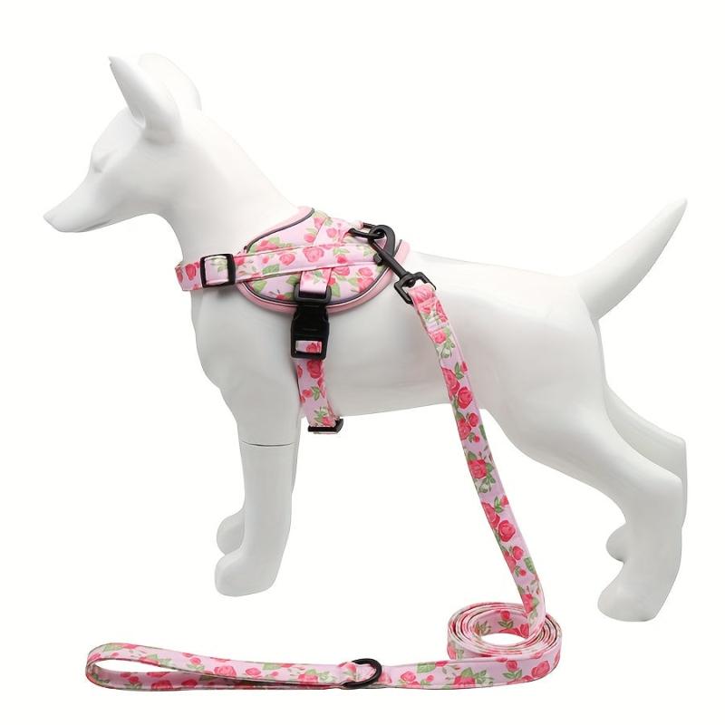 Flower Print Dog Harness & Leash Set For Small Dogs Chest Strap