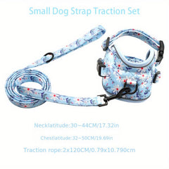 Flower Print Dog Harness & Leash Set For Small Dogs Chest Strap