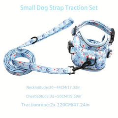 Flower Print Dog Harness & Leash Set For Small Dogs Chest Strap