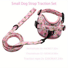 Flower Print Dog Harness & Leash Set For Small Dogs Chest Strap