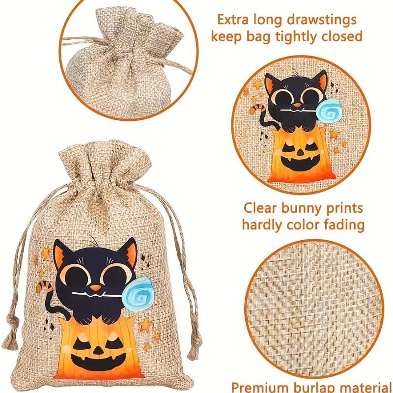 2pcs Halloween Pet Linen Drawstring Snack Bags Dog Treat Bag Pumpkin Bags