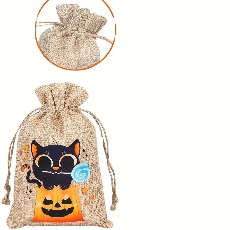 2pcs Halloween Pet Linen Drawstring Snack Bags Dog Treat Bag Pumpkin Bags