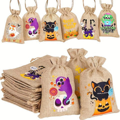 2pcs Halloween Pet Linen Drawstring Snack Bags Dog Treat Bag Pumpkin Bags