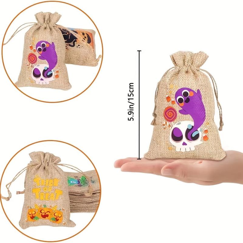 2pcs Halloween Pet Linen Drawstring Snack Bags Dog Treat Bag Pumpkin Bags