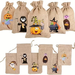 2pcs Halloween Pet Linen Drawstring Snack Bags Dog Treat Bag Pumpkin Bags
