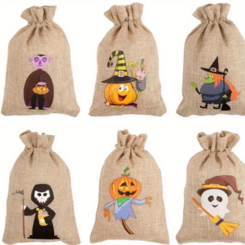2pcs Halloween Pet Linen Drawstring Snack Bags Dog Treat Bag Pumpkin Bags