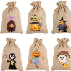 2pcs Halloween Pet Linen Drawstring Snack Bags Dog Treat Bag Pumpkin Bags