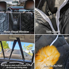Waterproof Dog Car Seat Cover with Mesh Window & Storage Pocket