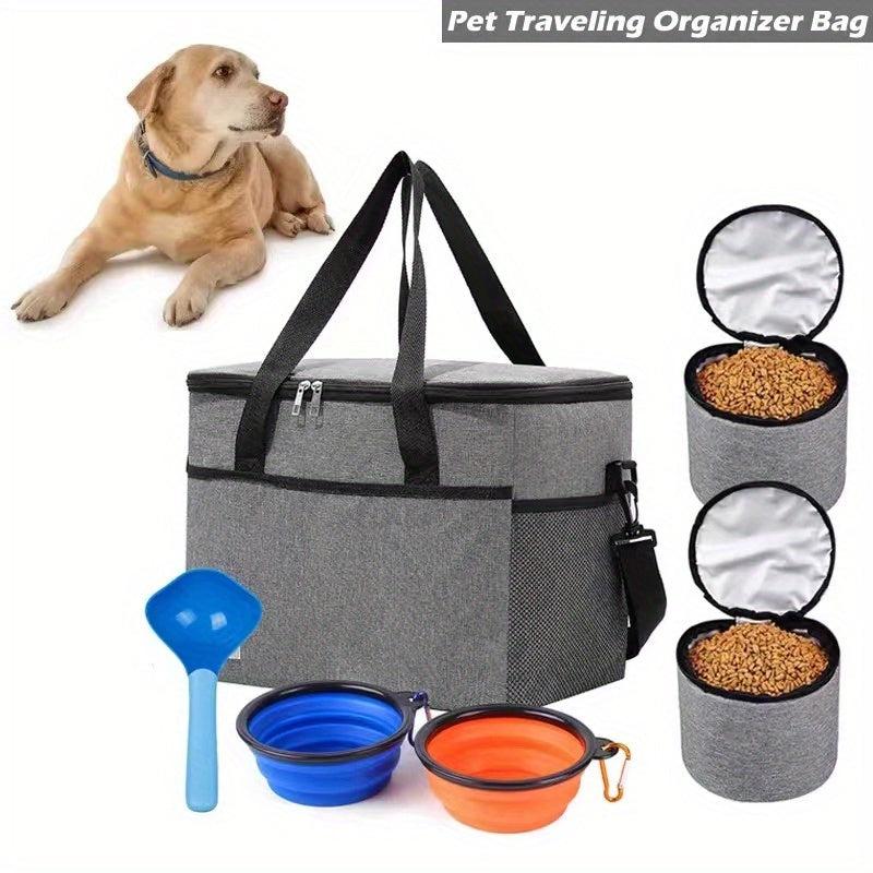 6pcs Pet Travel Bag with Snack Compartment & Training Feeder
