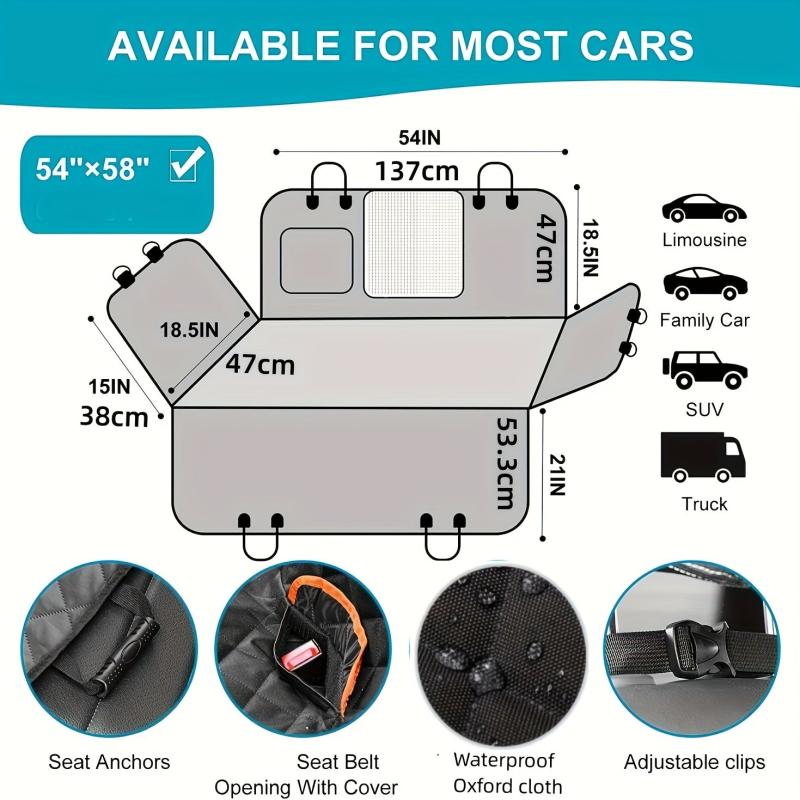 Waterproof Dog Car Seat Cover with Storage Pockets