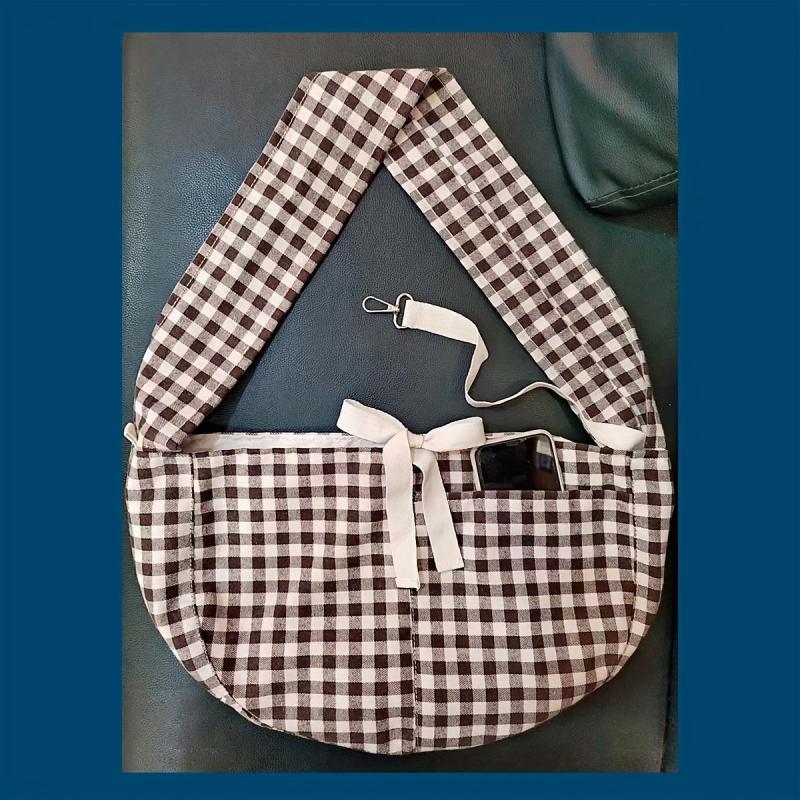 Plaid Print Pet Carrier Bag Cat Dog Crossbody Bag