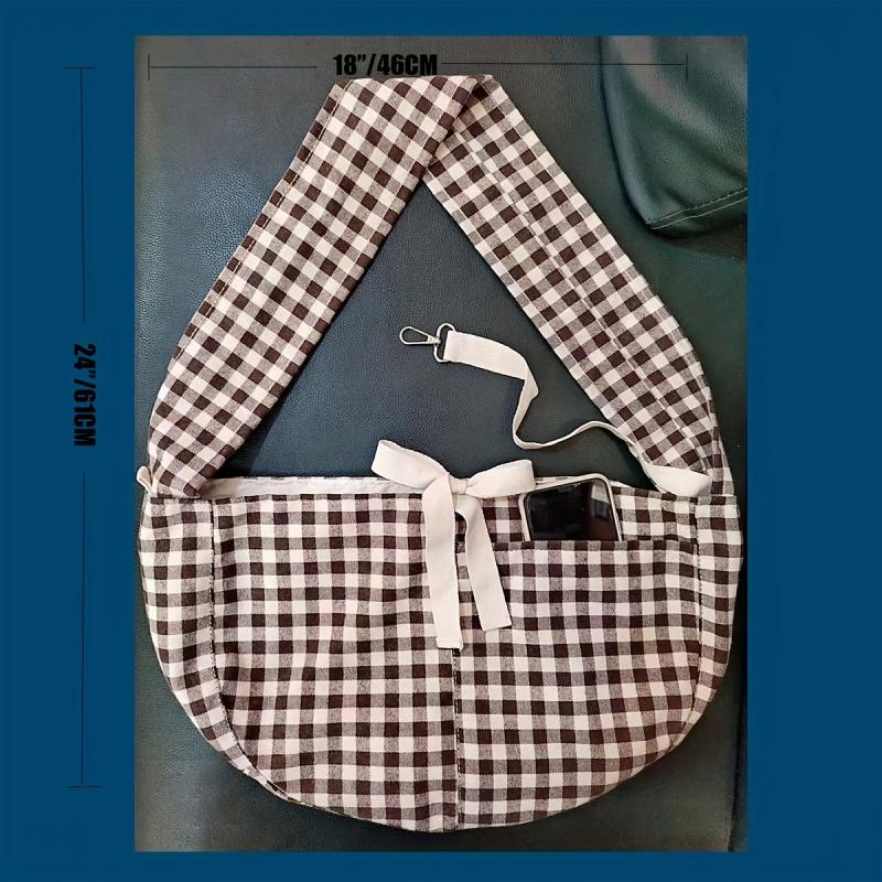 Plaid Print Pet Carrier Bag Cat Dog Crossbody Bag