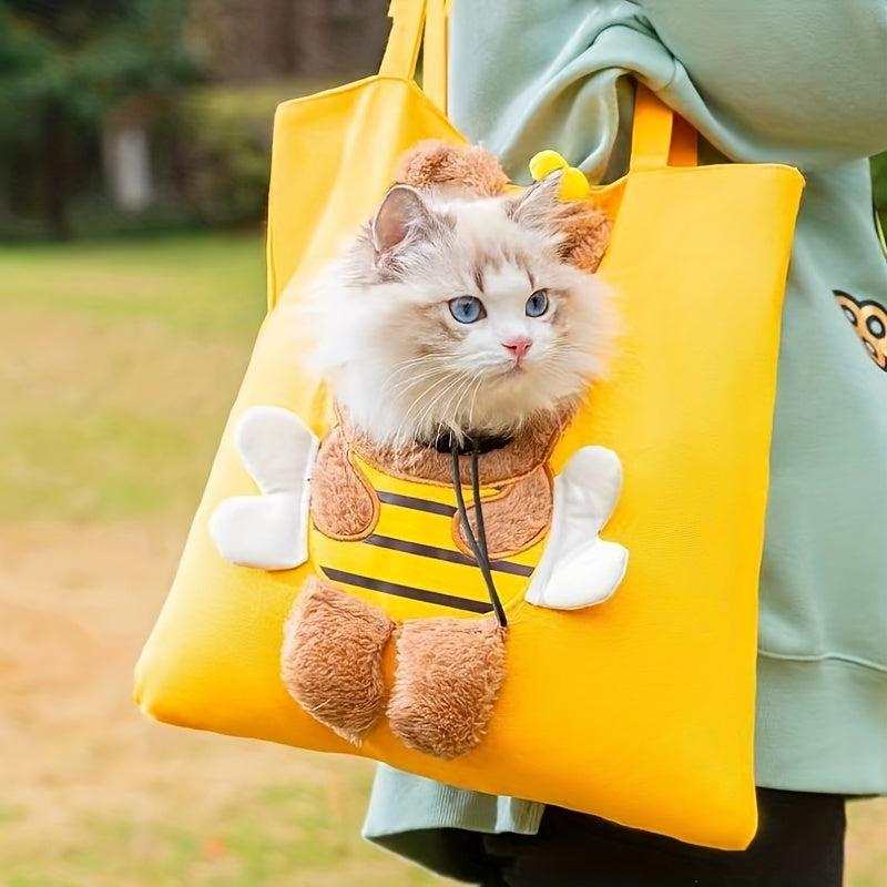Bee Pattern Pet Carrier Bag for Dogs and Cats - Travel Tote with Accessories
