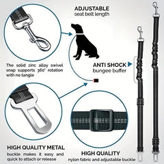 3pcs Set Adjustable Pet Seat Belt Retractable Safety Car Harness for Dogs